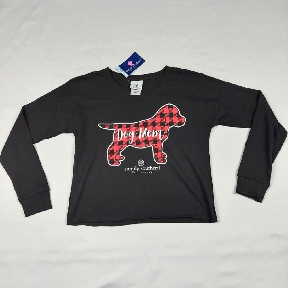 🔥3/$15 SIMPLY SOUTHERN BLACK LONG SLEEVE DOG MOM CROPPED TOP SIZE SMALL
